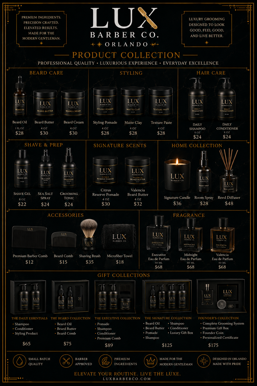 LUX Barber Co. full product collection with pricing