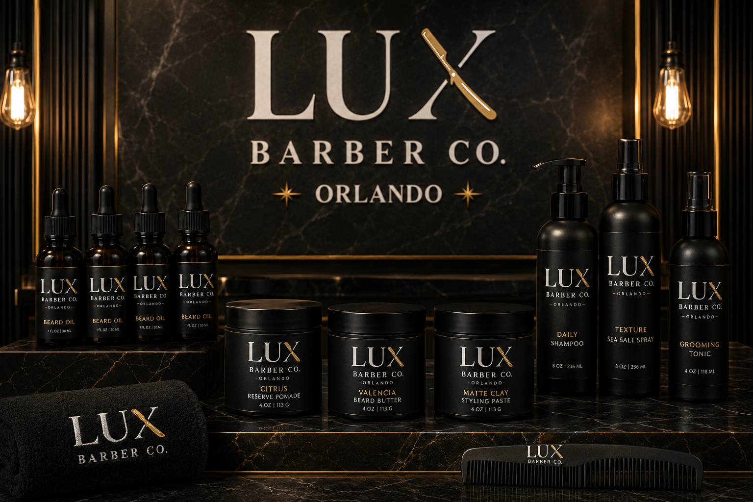LUX Barber Co. signature grooming lineup